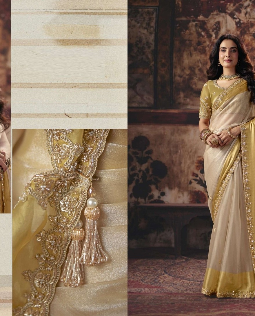 1012 - Beige & Golden Designer Style Festive Wear Saree